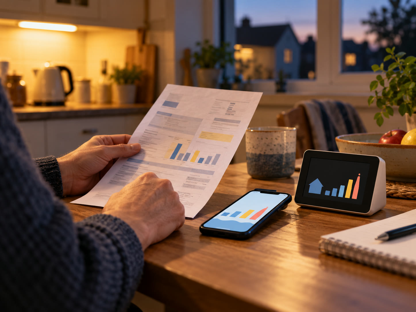 A household reviewing its electricity use beside a smart meter